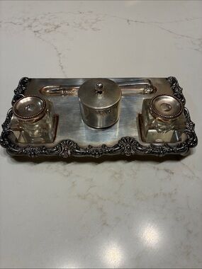 Antique Silver Plated and Sterling Desk Set by Israel Freeman & Son of England